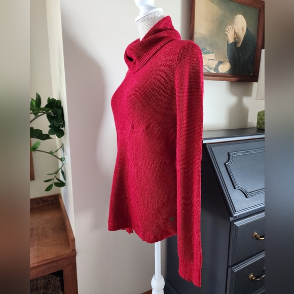 Ralph Lauren LAUREN Black label Womens Size LARGE Waffle Knit Red Cowl Neck Knit - Picture 13 of 13